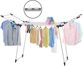 img 3 attached to YUBELLES Collapsible Gullwing Clothes Drying Rack with Bonus Sock Clips - Space-Saving Laundry Rack for Clothes, Towels, Linens - Indoor/Outdoor Use