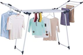 img 4 attached to YUBELLES Collapsible Gullwing Clothes Drying Rack with Bonus Sock Clips - Space-Saving Laundry Rack for Clothes, Towels, Linens - Indoor/Outdoor Use