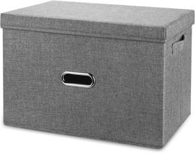 img 4 attached to Organize with Ease: Valease Large Linen Collapsible Storage Bins – Removable Lids, Handles & Washable Design for Bedroom, Closet, Office, Living Room, Nursery (Grey, Large)