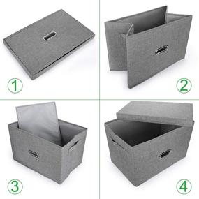 img 2 attached to Organize with Ease: Valease Large Linen Collapsible Storage Bins – Removable Lids, Handles & Washable Design for Bedroom, Closet, Office, Living Room, Nursery (Grey, Large)