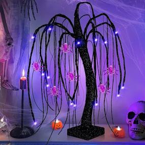 img 3 attached to 🎃 TURNMEON 18-Inch Halloween Decor Tree Lights 24 LED Purple Lights Timer Battery Operated Hanging Spider Ornaments Glittered Tabletop Black Spooky Tree Light Halloween Indoor Home Party Decorations