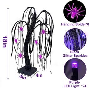 img 1 attached to 🎃 TURNMEON 18-Inch Halloween Decor Tree Lights 24 LED Purple Lights Timer Battery Operated Hanging Spider Ornaments Glittered Tabletop Black Spooky Tree Light Halloween Indoor Home Party Decorations