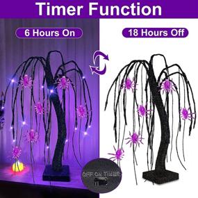 img 2 attached to 🎃 TURNMEON 18-Inch Halloween Decor Tree Lights 24 LED Purple Lights Timer Battery Operated Hanging Spider Ornaments Glittered Tabletop Black Spooky Tree Light Halloween Indoor Home Party Decorations