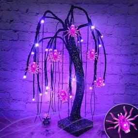 img 4 attached to 🎃 TURNMEON 18-Inch Halloween Decor Tree Lights 24 LED Purple Lights Timer Battery Operated Hanging Spider Ornaments Glittered Tabletop Black Spooky Tree Light Halloween Indoor Home Party Decorations