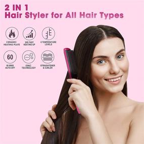 img 3 attached to 💇 2 in 1 Hair Straightener and Curler: Uplayteck Ionic Straightening Brush with 6 Temperature Settings, Auto-Off Safety Feature, Hot Comb Hair Straightener for Styling at Home