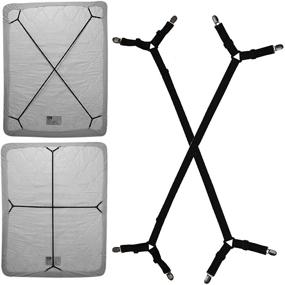 img 4 attached to 🛏️ 2-Piece Sheet Bed Suspenders Set - Adjustable Crisscross Fitted Sheet Band Straps with Grippers - Elastic Straps Fasteners for Mattress Pad, Duvet Cover, and Bed Sheet Corner Holders - Clips Grippers Clippers