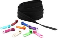 versatile diy zipper kit: ykk #4.5 nylon coil zippers chain - black 5-yards by the yard with 10 soft vinyl multicolored pulls logo