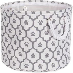 img 4 attached to 🐾 Stylish and Practical Small Round White/Gray Paw Print Pet Storage Container – Bone Dry Collection