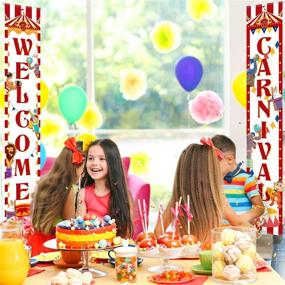 img 1 attached to 🎪 Circus Carnival Decoration Porch Sign Set - Red and White Circus Birthday Party Welcome Banner, Carnival Party Supplies for Home Decorations