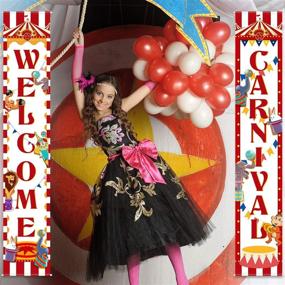 img 3 attached to 🎪 Circus Carnival Decoration Porch Sign Set - Red and White Circus Birthday Party Welcome Banner, Carnival Party Supplies for Home Decorations