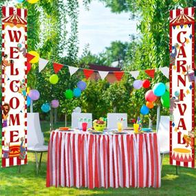 img 2 attached to 🎪 Circus Carnival Decoration Porch Sign Set - Red and White Circus Birthday Party Welcome Banner, Carnival Party Supplies for Home Decorations