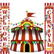 🎪 circus carnival decoration porch sign set - red and white circus birthday party welcome banner, carnival party supplies for home decorations логотип