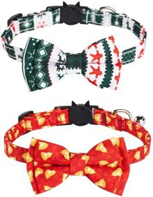 img 4 attached to FUNGDN Christmas Pet Collar Set: Festive Bow and Cotton Collars for Cats & Dogs, Xmas Design Holiday Accessories