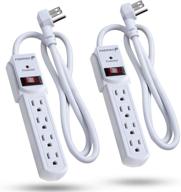 🔌 fosmon surge protector power strip (2 pack), flat plug, 4-outlet splitter extender - 1875w, 490j, 3ft cord, wall mount, etl listed - ideal for office, dorm, home логотип