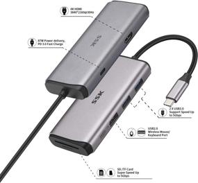img 3 attached to SSK USB C Hub: 7-в-1 Мультипортовый адаптер Type C с поддержкой 4K HDMI, 2 USB 3.0 портами, 1 USB2.0 портом для беспроводной мыши/клавиатуры, считывателем SD/TF карт, PD3.0 доком для MacBook/Pro/Air и другими устройствами с Type C