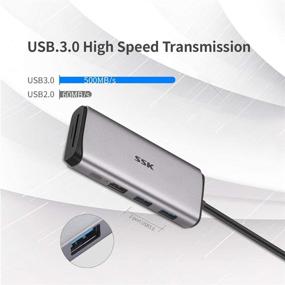 img 1 attached to SSK USB C Hub: 7-в-1 Мультипортовый адаптер Type C с поддержкой 4K HDMI, 2 USB 3.0 портами, 1 USB2.0 портом для беспроводной мыши/клавиатуры, считывателем SD/TF карт, PD3.0 доком для MacBook/Pro/Air и другими устройствами с Type C