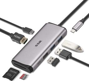 img 4 attached to SSK USB C Hub: 7-в-1 Мультипортовый адаптер Type C с поддержкой 4K HDMI, 2 USB 3.0 портами, 1 USB2.0 портом для беспроводной мыши/клавиатуры, считывателем SD/TF карт, PD3.0 доком для MacBook/Pro/Air и другими устройствами с Type C
