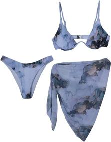 img 2 attached to 👙 SheIn Tie Dye Underwire Bikini Set Swimsuit and Beach Skirt Cover Up - 3 Piece Women's Swimwear