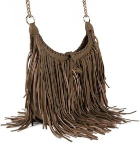 img 2 attached to 👜 Chic Fringed Leather Shoulder Handbags & Wallets for Women by LUI SUI