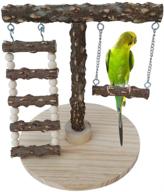 zaryieeo wooden bird perch stand with base - ideal for small parakeets, cockatiels, conures, macaws, parrots, love birds, finches - includes ladder, swings, and bird training chew toys логотип