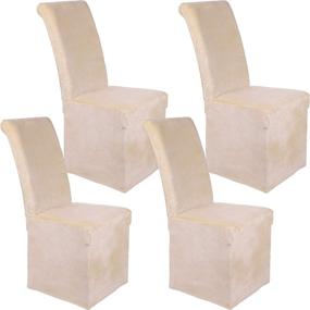 img 4 attached to 🪑 Colorxy Velvet Stretch Chair Covers for Dining Room: Soft, Removable Slipcovers Set of 4 in Long, Solid Beige Design