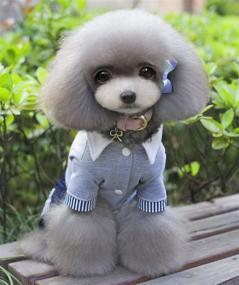 img 3 attached to 🐾 SELMAI Pet Costume for Small Dog: Cute British Style School Uniform with Stripe Tie - Cat Jumpsuit & Puppy Grey Sweater Pants Outfit; Denim Jeans with Pocket in Soft Cotton - Perfect Party Clothes