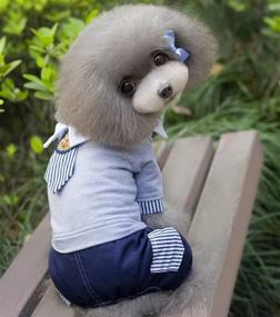 img 1 attached to 🐾 SELMAI Pet Costume for Small Dog: Cute British Style School Uniform with Stripe Tie - Cat Jumpsuit & Puppy Grey Sweater Pants Outfit; Denim Jeans with Pocket in Soft Cotton - Perfect Party Clothes