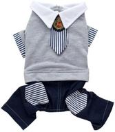 🐾 selmai pet costume for small dog: cute british style school uniform with stripe tie - cat jumpsuit & puppy grey sweater pants outfit; denim jeans with pocket in soft cotton - perfect party clothes logo