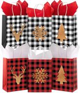 🎁 whaline 24pcs christmas gift bags | red black buffalo plaid kraft paper bag | snowflake reindeer xmas tree candy treat bags | reusable grocery goodie bags for party favor | 6 design + tissue paper logo