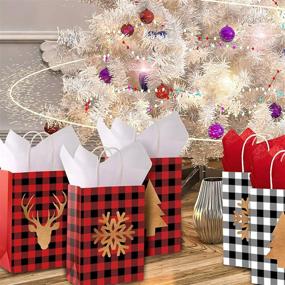 img 1 attached to 🎁 Whaline 24pcs Christmas Gift Bags | Red Black Buffalo Plaid Kraft Paper Bag | Snowflake Reindeer Xmas Tree Candy Treat Bags | Reusable Grocery Goodie Bags for Party Favor | 6 Design + Tissue Paper