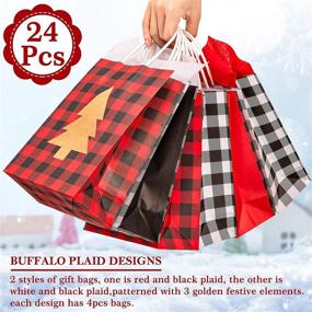 img 3 attached to 🎁 Whaline 24pcs Christmas Gift Bags | Red Black Buffalo Plaid Kraft Paper Bag | Snowflake Reindeer Xmas Tree Candy Treat Bags | Reusable Grocery Goodie Bags for Party Favor | 6 Design + Tissue Paper