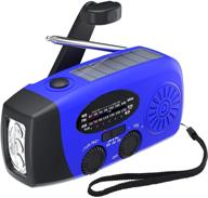 📻 2021 upgraded tiemahun solar emergency hand crank self powered am fm noaa weather radio with led flashlight, 2000mah power bank battery display (blue+) logo