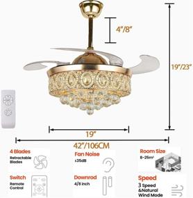 img 3 attached to 💡 Современный хрустальный люстра-вентилятор 42 дюйма с освещением - вентилятор потолочной установки с управлением по радио, с ретрактируемыми лопастями и 3-мя светодиодными лампами, меняющими цвет, для столовой и спальни.