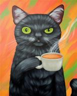 16x20 inch diy oil painting paint by number kit - black cat drinks coffee - perfect for kids, adults, and beginners - includes brushes - christmas decorative gift - no frame included logo