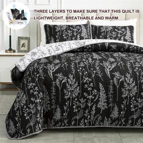 img 2 attached to 🌺 Joyreap King Quilt Set - Black and White Reversible Botanical Design - Smooth Soft Microfiber - All Season Bedspread and Bed Cover - Includes 1 Quilt and 2 Pillow Shams - 102x90 inches