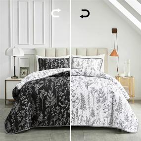 img 4 attached to 🌺 Joyreap King Quilt Set - Black and White Reversible Botanical Design - Smooth Soft Microfiber - All Season Bedspread and Bed Cover - Includes 1 Quilt and 2 Pillow Shams - 102x90 inches