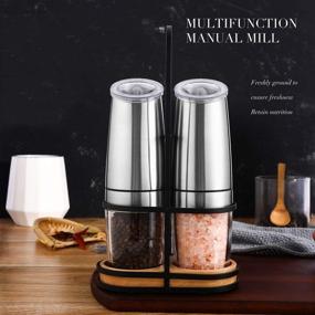 img 3 attached to Finnhomy Gravity Electric Salt and Pepper Grinder Set: Auto Operation, Adjustable Coarseness, LED Light, One-Hand Use, 2 Pack