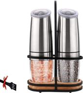 finnhomy gravity electric salt and pepper grinder set: auto operation, adjustable coarseness, led light, one-hand use, 2 pack logo