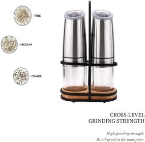 img 1 attached to Finnhomy Gravity Electric Salt and Pepper Grinder Set: Auto Operation, Adjustable Coarseness, LED Light, One-Hand Use, 2 Pack