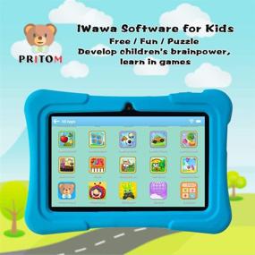 img 3 attached to 📱 Планшет для детей Pritom 7 дюймов: четырехъядерный процессор Android 10.0, 16 ГБ встроенной памяти, WiFi, Bluetooth, двойная камера, образовательные игры, управление родительскими правами, предустановленное детское программное обеспечение - голубой цвет.