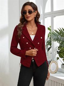 img 1 attached to 👚 SheIn Houndstooth Sleeve Double-Breasted Women's Clothing: Blazers and Suits