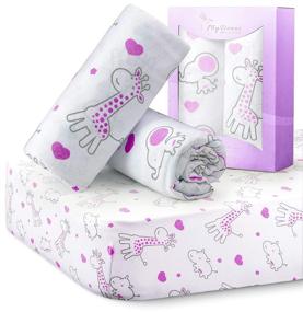 img 4 attached to 👶 Ultra Soft Jersey Knit Cotton Stretchy Fitted Crib Sheets for Baby Girls, Purple Elephants & Animals, Standard Size Mattress, 2-Pack Set