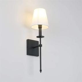 img 2 attached to Permo Single Classic Rustic Industrial Wall Sconce with Flared Textile Lamp Shade - Elegant Lighting Fixture with Black Tapered Stand