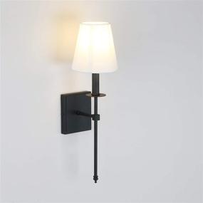 img 1 attached to Permo Single Classic Rustic Industrial Wall Sconce with Flared Textile Lamp Shade - Elegant Lighting Fixture with Black Tapered Stand