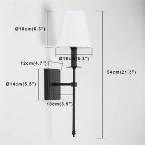 img 3 attached to Permo Single Classic Rustic Industrial Wall Sconce with Flared Textile Lamp Shade - Elegant Lighting Fixture with Black Tapered Stand