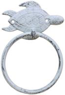 🐢 sea turtle beach decor towel holder - hampton nautical 7 inch whitewashed cast iron logo