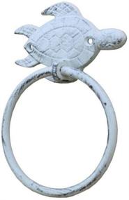 img 3 attached to 🐢 Sea Turtle Beach Decor Towel Holder - Hampton Nautical 7 Inch Whitewashed Cast Iron