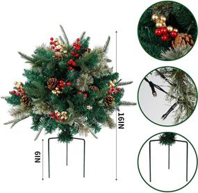 img 1 attached to 🎄 Glintoper Lighted Artificial Christmas Urn Filler: Pre-lit Xmas Pine Trees with Cones, Golden & Red Berries, Tripod Stake, 60 LED Lights - Outdoor Light Up Planter Filler Holiday Home Decor, 2 Pack