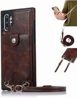 👜 jaorty pu leather wallet case with necklace lanyard for samsung galaxy note 10+ pro/5g - card holder & adjustable detachable strap - brown logo