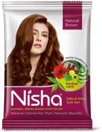 🌿 nisha henna-based hair color | natural brown | pack of 6, 15gm each packet | no ammonia | semi-permanent | includes hair color brush logo